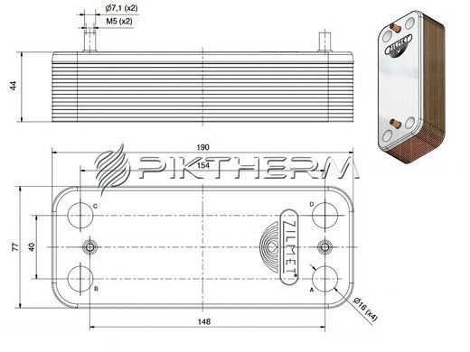 Теплообменник ГВС Zilmet 17B1901600 16 пл. Ariston Uno Beretta Elexia Fondital Viessmann Ferroli  фото
